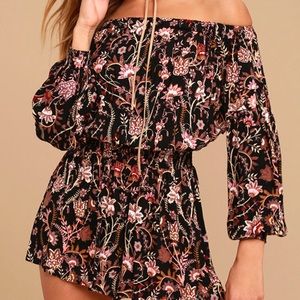 Free people black off the shoulder floral romper